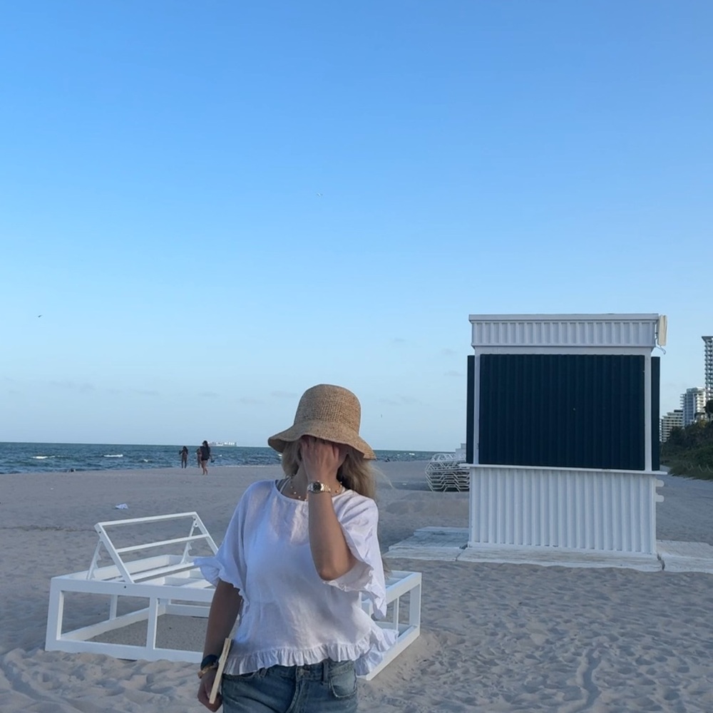Livush Miami Italian Made women’s 100% Pure White Linen Ruffle Top O/S NWT